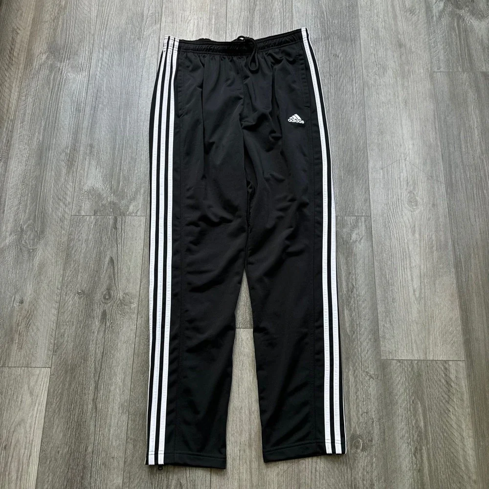 Adidas Black White 3 Stripe Track Pants size L mens zip ankles